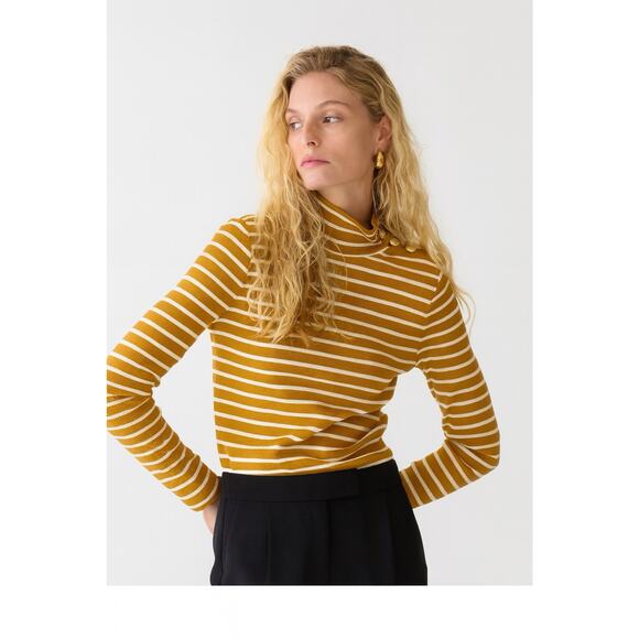 J.Crew Striped Turtleneck Sweater Top XS Button Ribbed Knit Long Sleeve Yellow - Picture 1 of 14